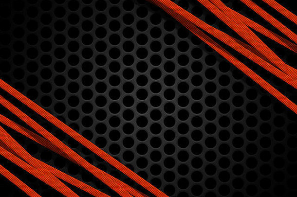 黑状碳纤维背景上的橙色碳纤维框架。金属背景和纹理。三维插图材料设计。