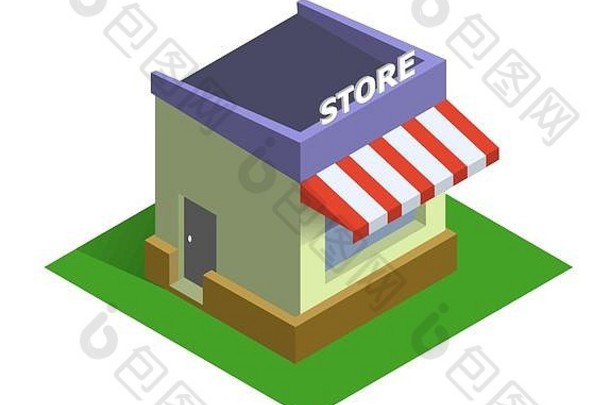 平面等距店铺标识、网上购物和电子商务概念网络市场