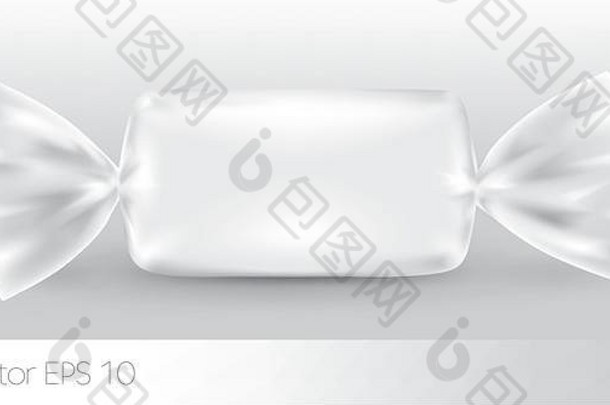 新设计的白色矩形<strong>糖果包装</strong>，将产品隔离在白色背景上，并带有反射和焊接白色。