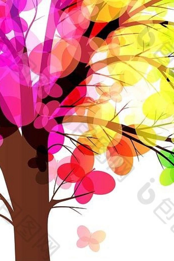 抽象背景，树枝由彩组成的树。