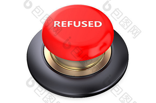 白色背景上隔离的红色按钮被拒绝