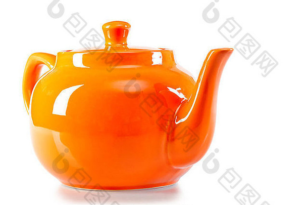 茶壶橙色白色背景