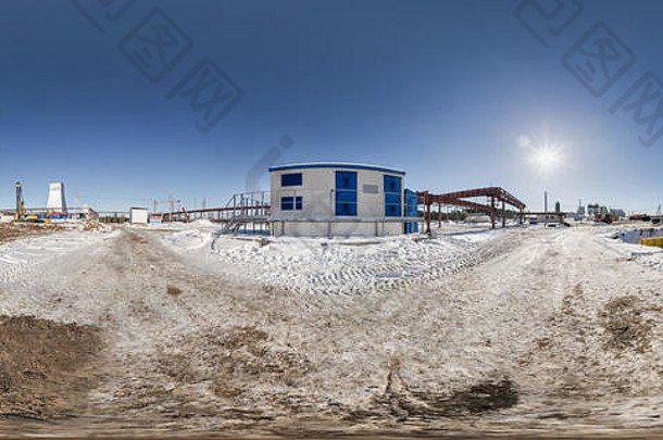 全无缝全景360度角冬季雪地景观等矩形等距球面投影中的采矿厂现场施工