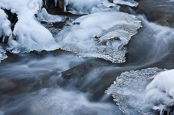 小溪，瀑布，寒冷，小溪，水晶，十二月，环境，秋天，流动，流体，冻结，新鲜，霜冻，冰，冰柱，景观，