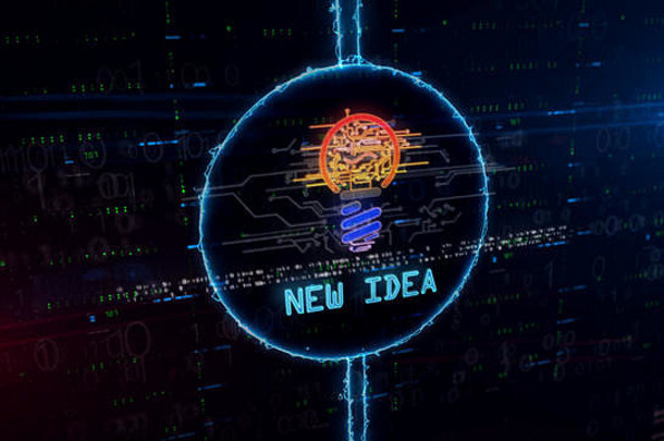 灯泡象征全息图动态电圆数字背景现代概念的想法成功业务创造力发明英诺华