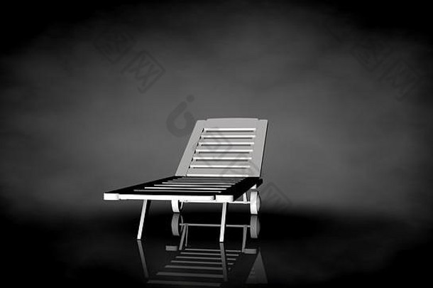 具有地面反射的黑色背景上白色椅子的三维渲染
