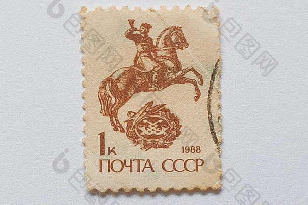 乌日哥罗德乌克兰约邮资邮票印刷苏联显示骑手马约