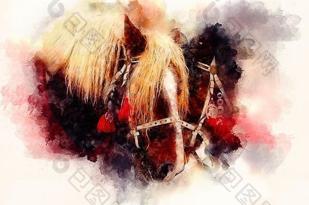 抽象结构的空间背景上，两匹马在爱情中特写。
