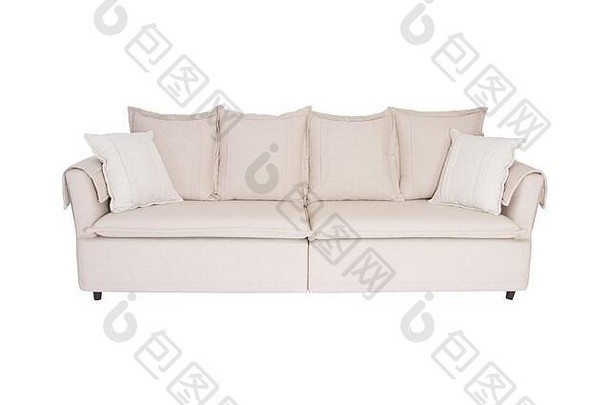 三个座位的舒适沙发，白色背景，相互隔离