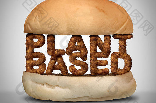 以植物为基础的汉堡包，以3D插图的形式，作为代表素食蛋白质的假肉或纯素汉堡包。
