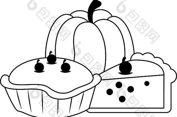感恩节一天食物漫画孤立的黑色的白色