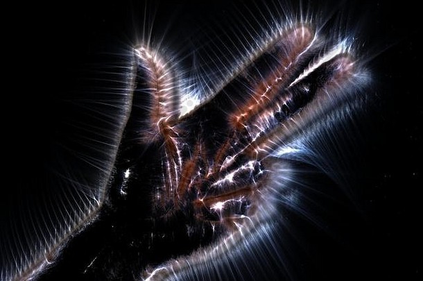 基尔良的光环摄影发光的人类女手显示符号显示手