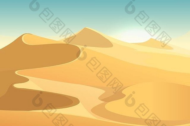 沙漠沙丘以埃及景观为背景。自然中的沙子插图
