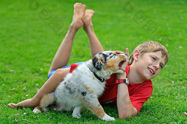 一个小男孩和他的狗