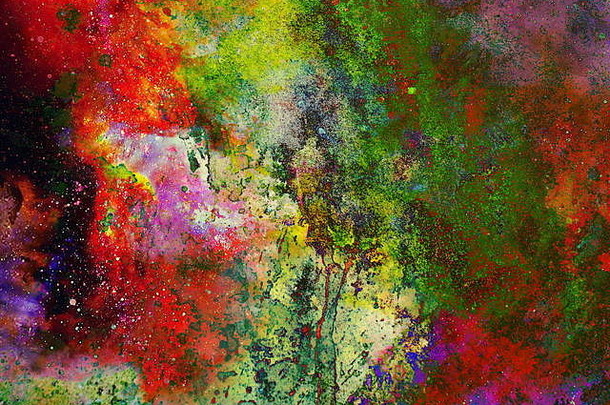 <strong>水</strong>彩抽象画和电脑拼贴。带有斑点的彩色背景。