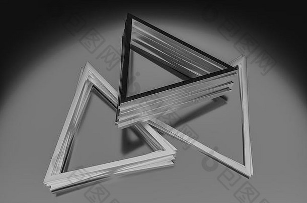 3d渲染、三角形金属框架、工业背景、计算机数字背景