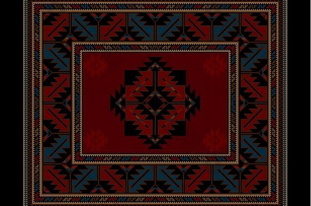 少数民族地毯红色的蓝色的古董点缀勃艮第颜色中间