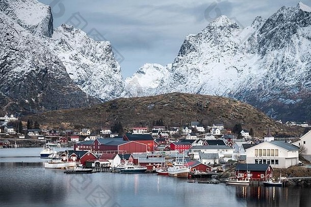 美丽的纯洁钓鱼村罗弗敦群岛岛屿冬天<strong>挪威</strong>