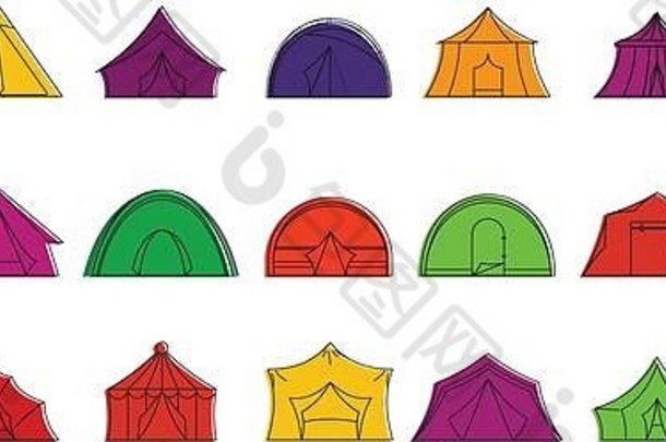 帐篷图标集，颜色轮廓样式
