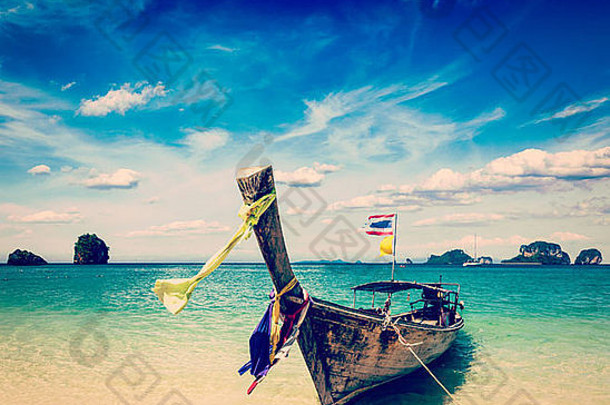 长尾巴船热带海滩甲米泰国