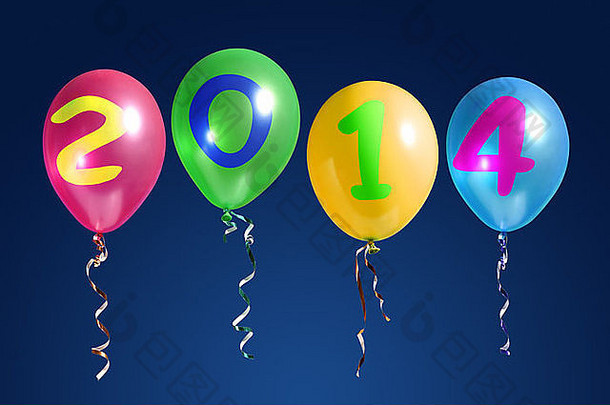 色彩斑斓的气球一年数字黑暗蓝色的背景