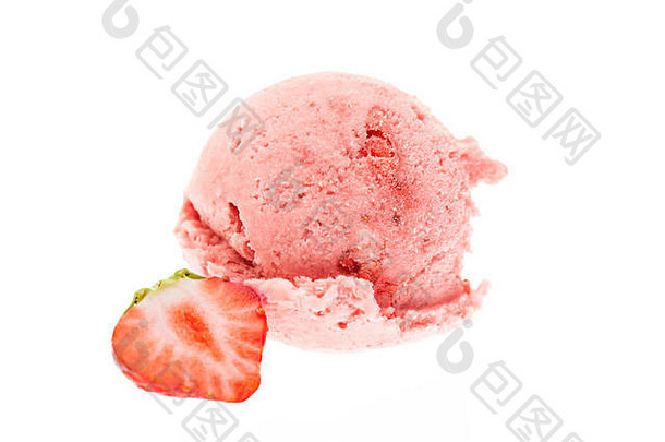 单草莓冰creamball前面视图片草莓孤立的白色背景