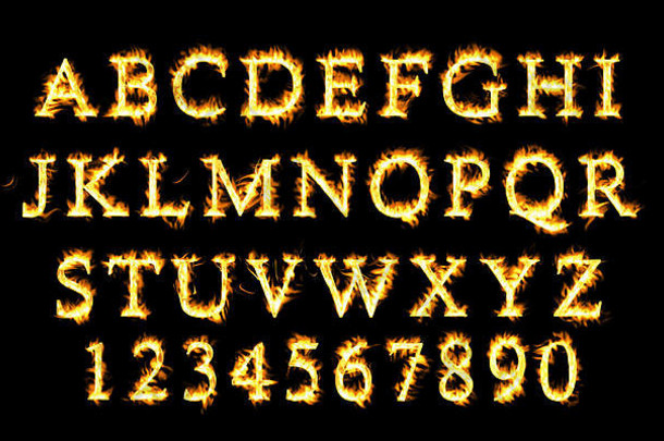 火字体。集合字母火焰