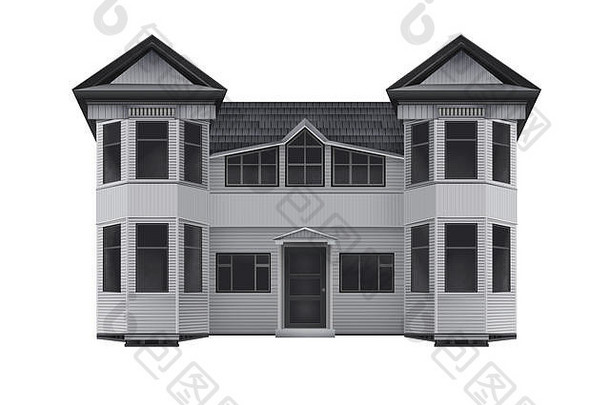 木房子插图孤立的前面视图画木房子设计插图