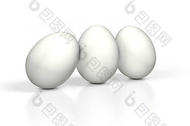 在白色背景上分离的白色鸡<strong>蛋</strong>