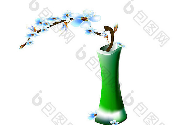 绿色花瓶开花樱桃分支机构春天