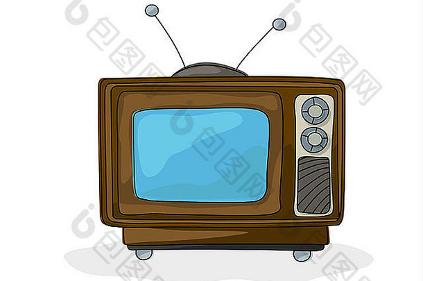 白色背景上的复古风格电视绘图