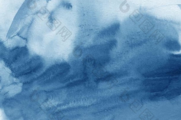 经典蓝色的颜色一年水彩摘要背景手绘纹理水彩污渍设计背景壁<strong>纸</strong>湾