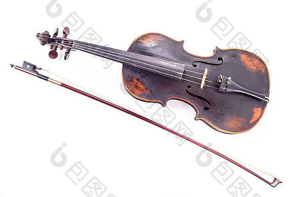 白底黑旧小提琴