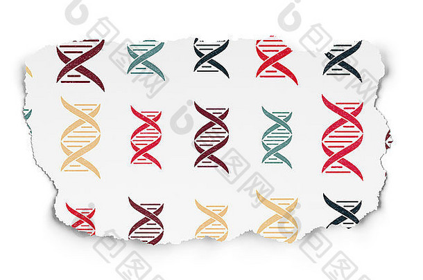医学概念：撕破纸张背景上的DNA图标