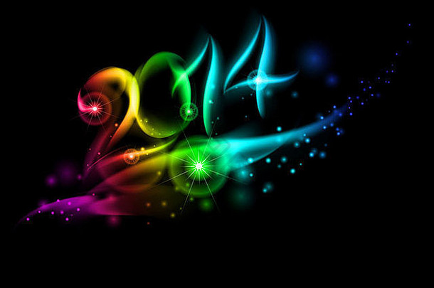 色彩鲜艳的2014年新年数字。