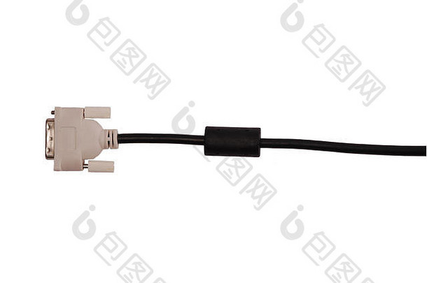 黑白DVI电缆用于白色背景上隔离的连接监视器