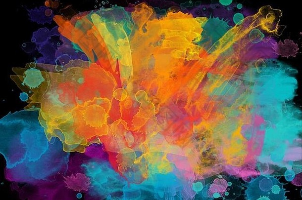 多色水彩画背景。抽象幻想画彩色多色材料纸水墨概念艺术设计光栅