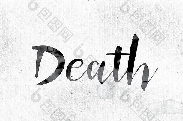 在白纸上用水彩墨水描绘的死亡概念和主题。