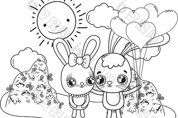 情人节可爱的兔子和气球