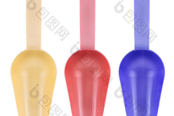 彩色塑料勺，与裁剪路径隔离