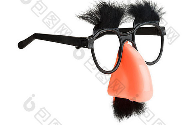 格劳乔·<strong>马克思</strong>用胡子、眼镜和鼻子伪装，隔离在白色背景上。