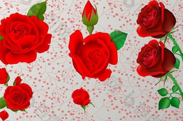 数字纺织品设计——大大小小的红玫瑰