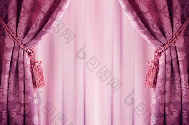 紫色窗帘背景，带流苏