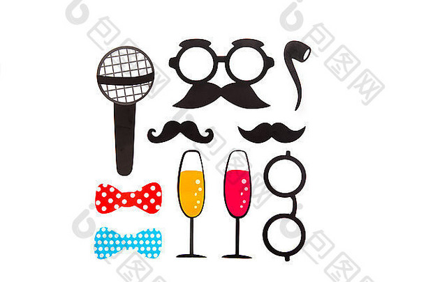 Photobooth生日和派对套装-眼镜、帽子、皇冠、面具、嘴唇、胡须