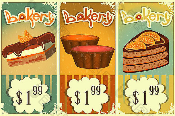 蛋糕价格标签复古风格手绘文字面包店-插图