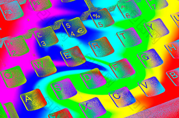 部分键盘显示qwerty邻近的字符所示迷幻的颜色