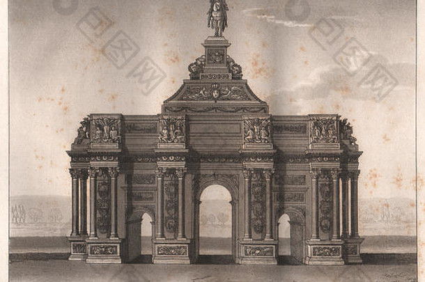 巴黎弧凯旋门屏障trône的地方国家铜版画