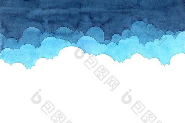 摘要水彩手绘画插图云概念明亮的蓝色的波浪背景高决议设计卡封面打印网络