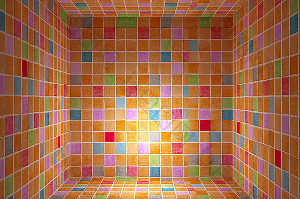 抽象瓦片立方体背景的三维渲染