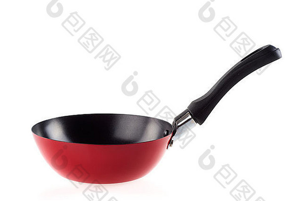 红色的煎锅孤立的白色背景